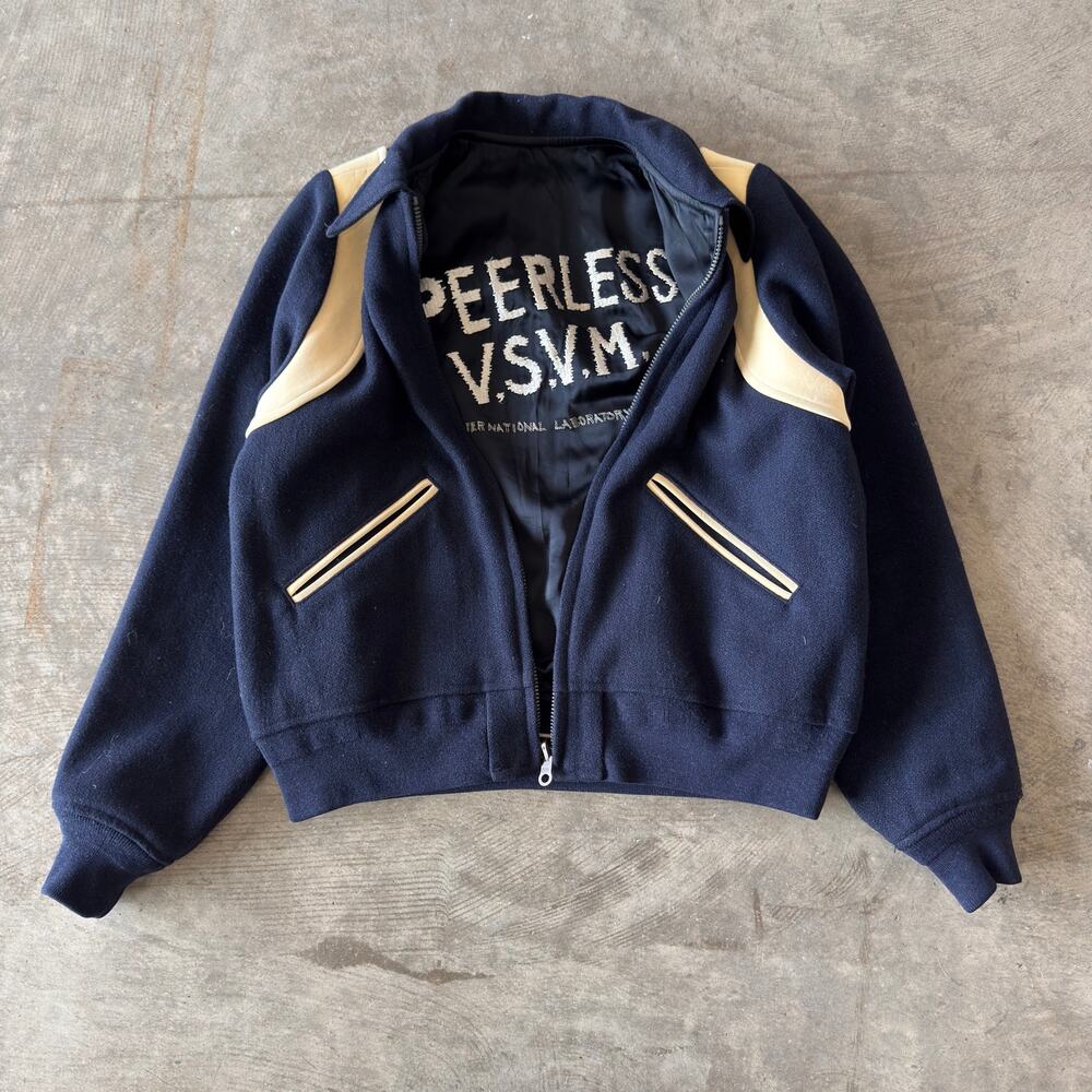 Visvim Peerless Reversible Varsity Jacket Navy Wool Linen Horsehide Satin Size 2